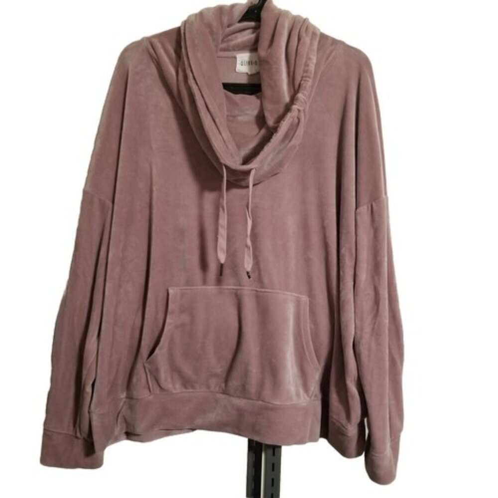 077) Olive + Oak Fleece Pull over‎ Womens Mauve Xlarge Cowl Neck Drawstring